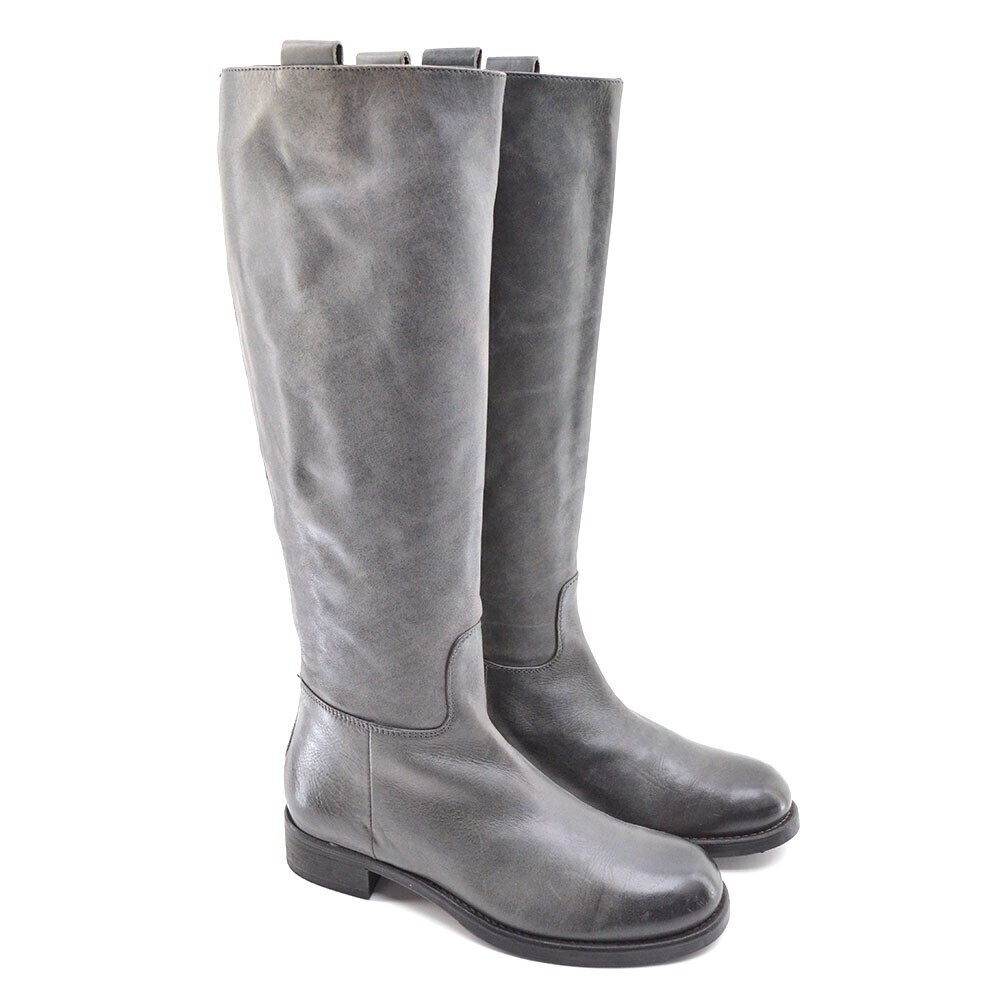 Alberto Fermani Gray Back Zip Riding Knee Boots 37 New